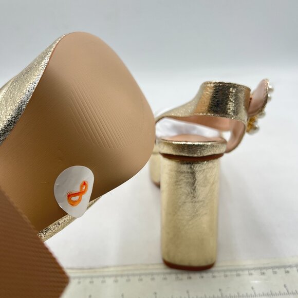 XYD Light Gold Open Toe Chunky Heel Platform Pearl Buckle Ankle Strap Sandals - Picture 6 of 8